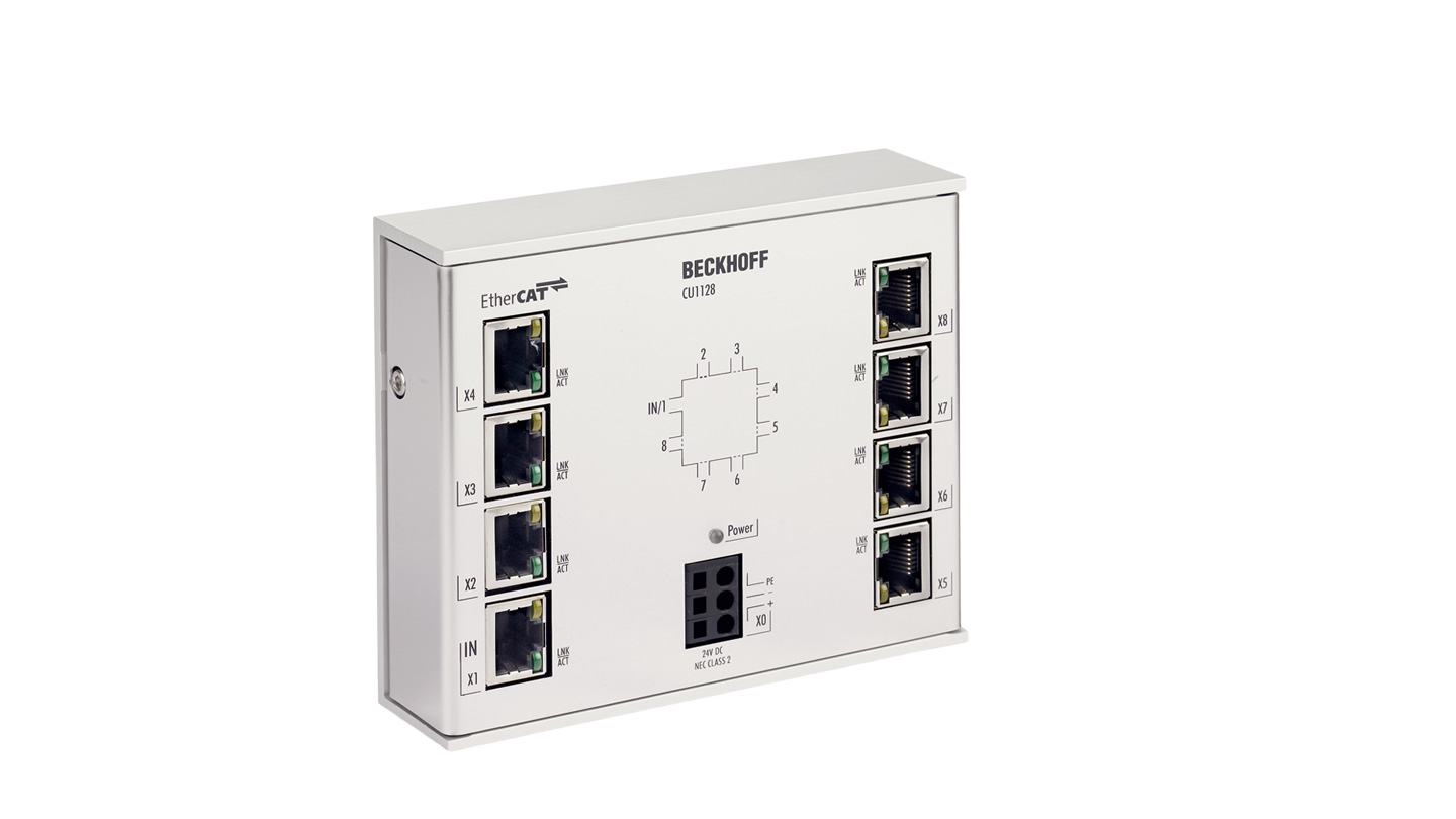 CU1128 | EtherCAT junction; number of ports: 8; documented voltage: 24 V DC; task within EtherCAT system: coupling of EtherCAT junctions