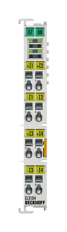 EL3104 | analog input module; number of inputs: 4 (differential); signal voltage: -10…+10 V; input filter cut-off frequency: 5 kHz