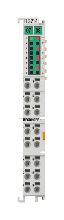 EL3214 | analog input module; number of inputs: 4; input filter cut-off frequency: typ. 1 kHz; conversion time: approx. 170 ms default setting