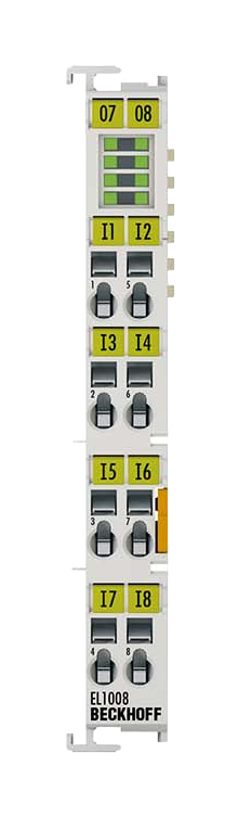 EL1008 | digitaalitulomoduuli; tulojen määrä: 8; tulosuodatin: tyypillisesti 3 ms; verkkoprotokolla: EtherCAT