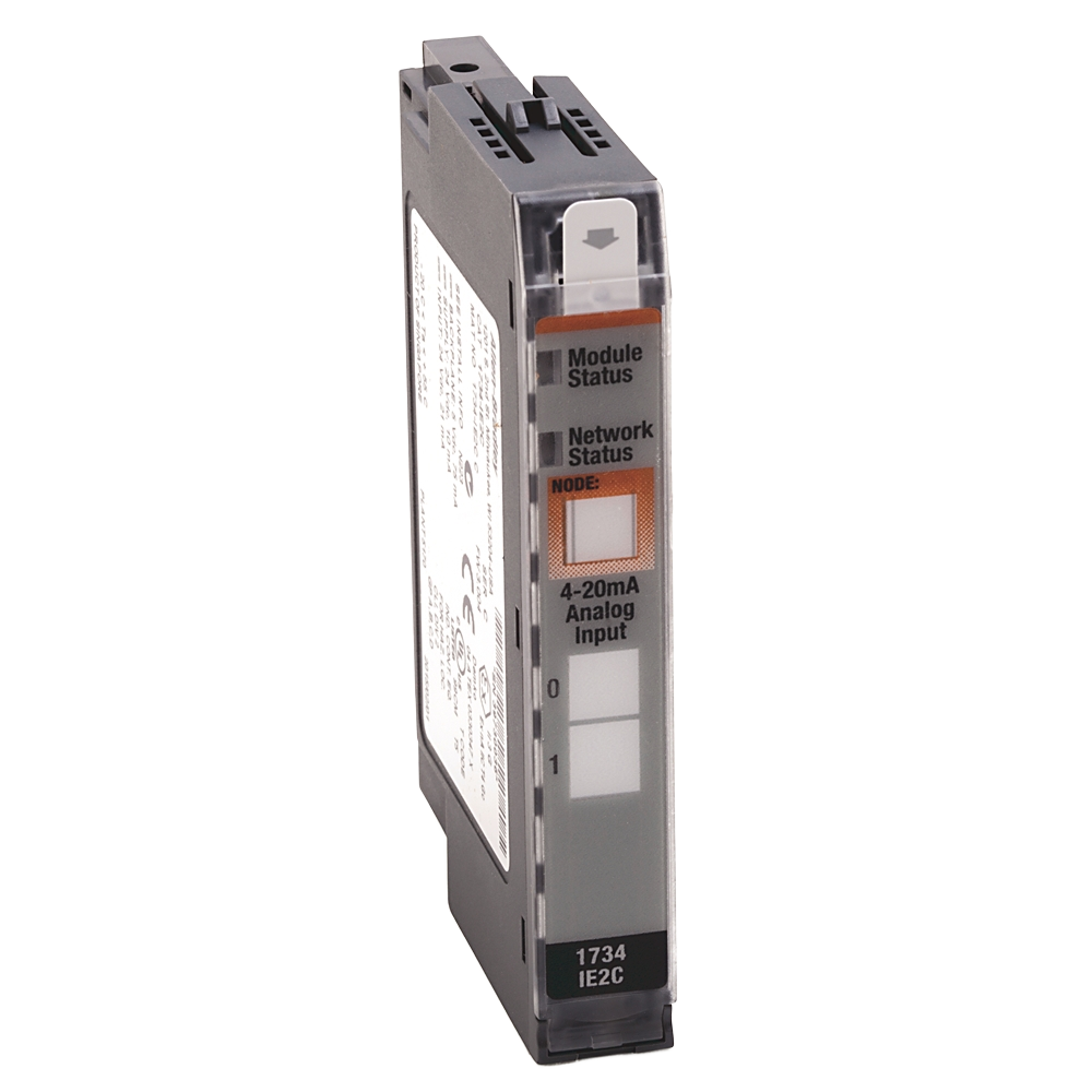1734-IE2C | analog input module; number of inputs: 2; input configuration: Single-ended, non-isolated current; input current ranges: 4…20 mA; 0…20 mA; input impedance: 60 Ω