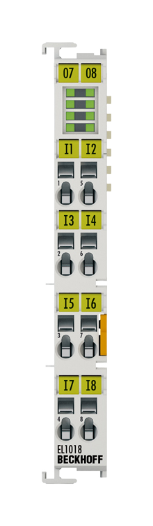 EL1018 | digitaalitulomoduuli; tulojen määrä: 8; tulosuodatin: tyypillisesti 10 µs; verkkoprotokolla: EtherCAT